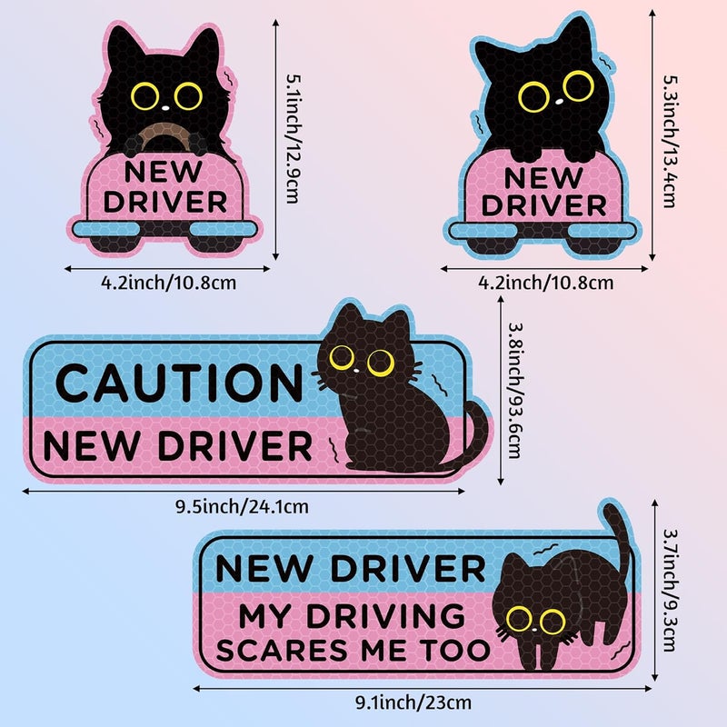 CNhoqc Student Driver Car Magnet - 4pcs Shivering Black Cat Student New Driver Magnet Please Be Patient Bumper Sticker Safety Warning Magnetic Christmas Reflective Rookie Reusable Movable Xmas Holiday - Image 2